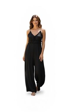 Trixxi Black Lace-Trim Wide-Leg Jumpsuit